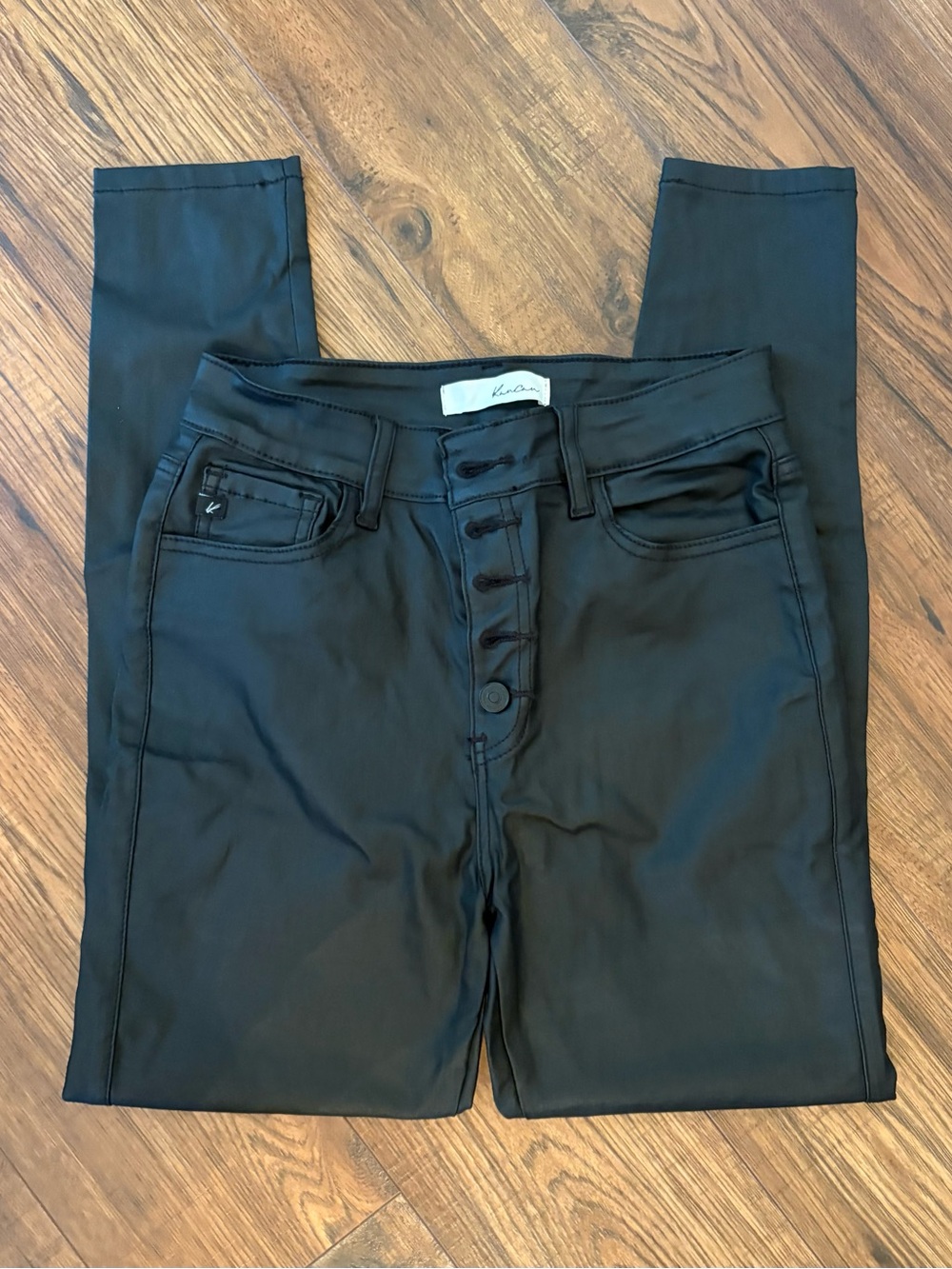 KanCan Black Pleather Button-Fly Skinny Jeans Size 9/28